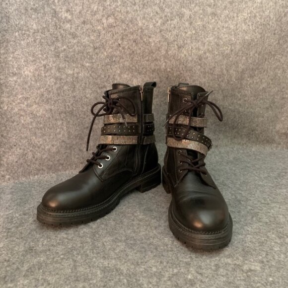 Inuovo Women’s Black Lace Up Booties Lottie strap Side Zip Ankle Boots - Picture 4 of 10